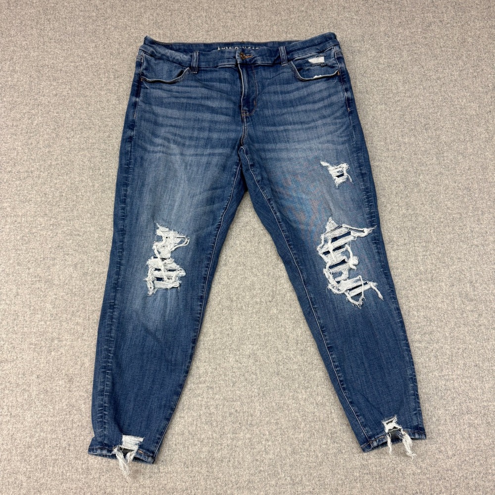 American Eagle Distressed Next Level Stretch Jeans 18 Short Blue Slim Tapered